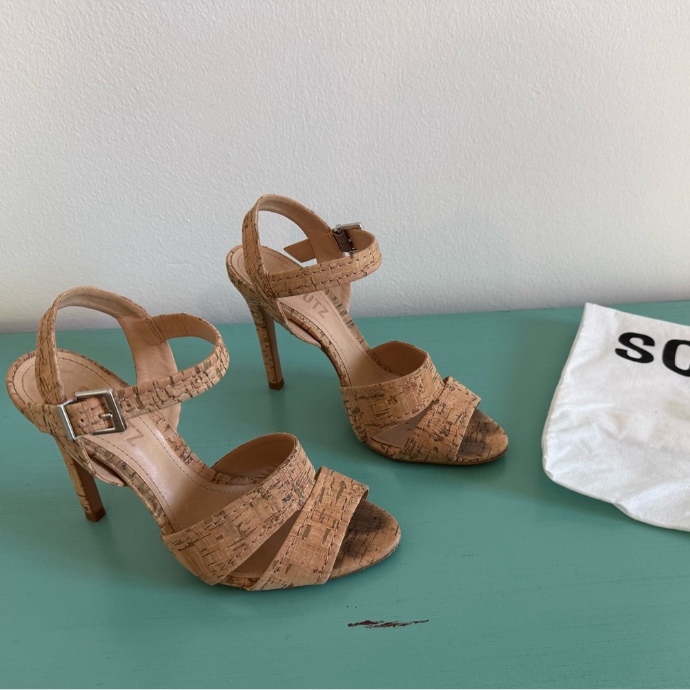 SCHUTZ Tan Block Heel Strappy Sandals